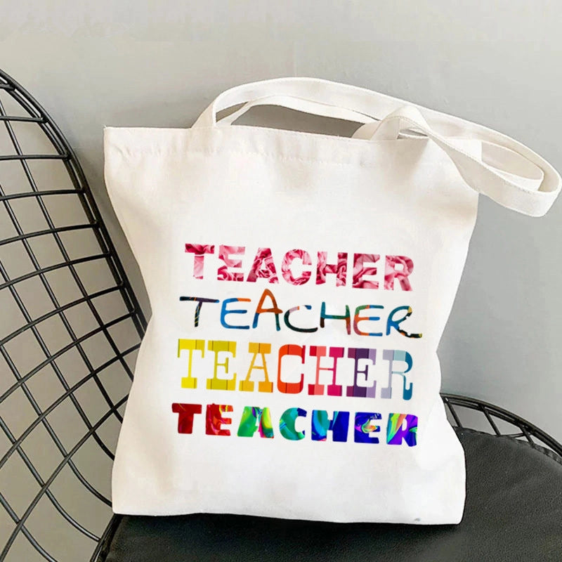Hot Selling Kawaii Heart-shaped Printed Tote Bag For Teachers And Students One-shoulder Large Capacity White Cotton Bag
