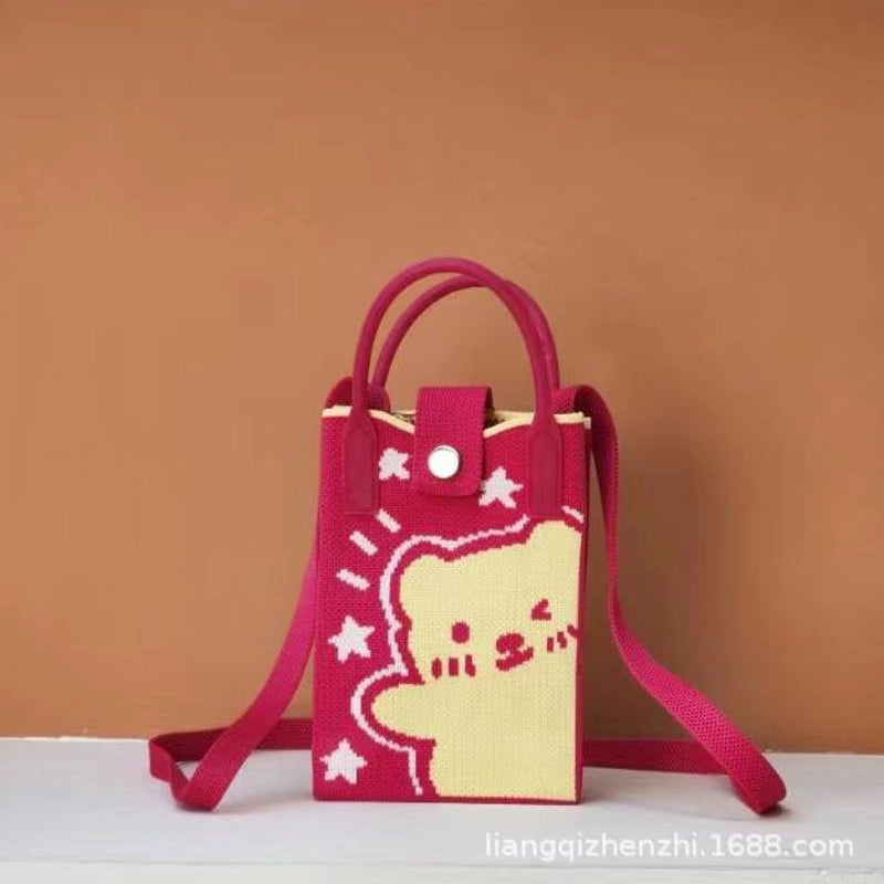 Women's Polyester Cartoon Cute Square Hidden Buckle Shoulder Bag Handbag Crossbody Bag
