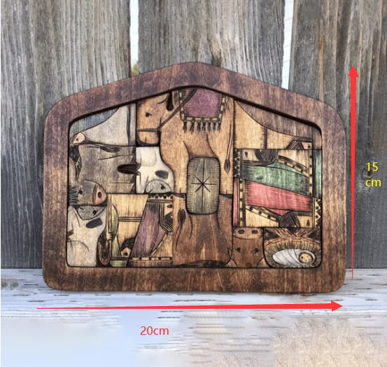 🔥Easter Promotion 48% Off- 🧩💓Nativity Puzzle With Wood Burned Design Wooden Jesus Puzzles Set Jigsaw Game