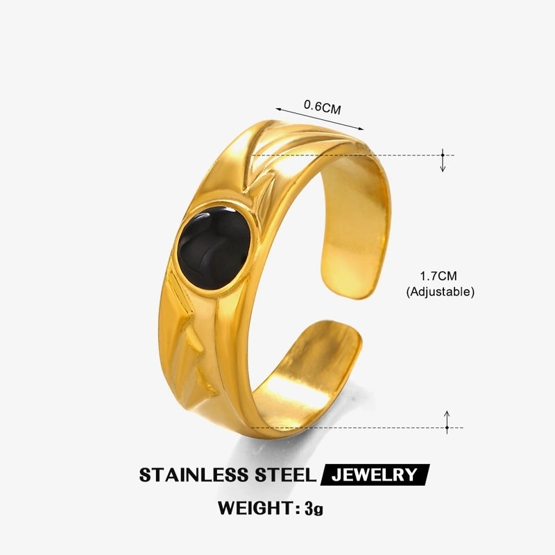 2 Pieces 304 Stainless Steel 18K Gold Plated Vintage Style Enamel Round Open Rings