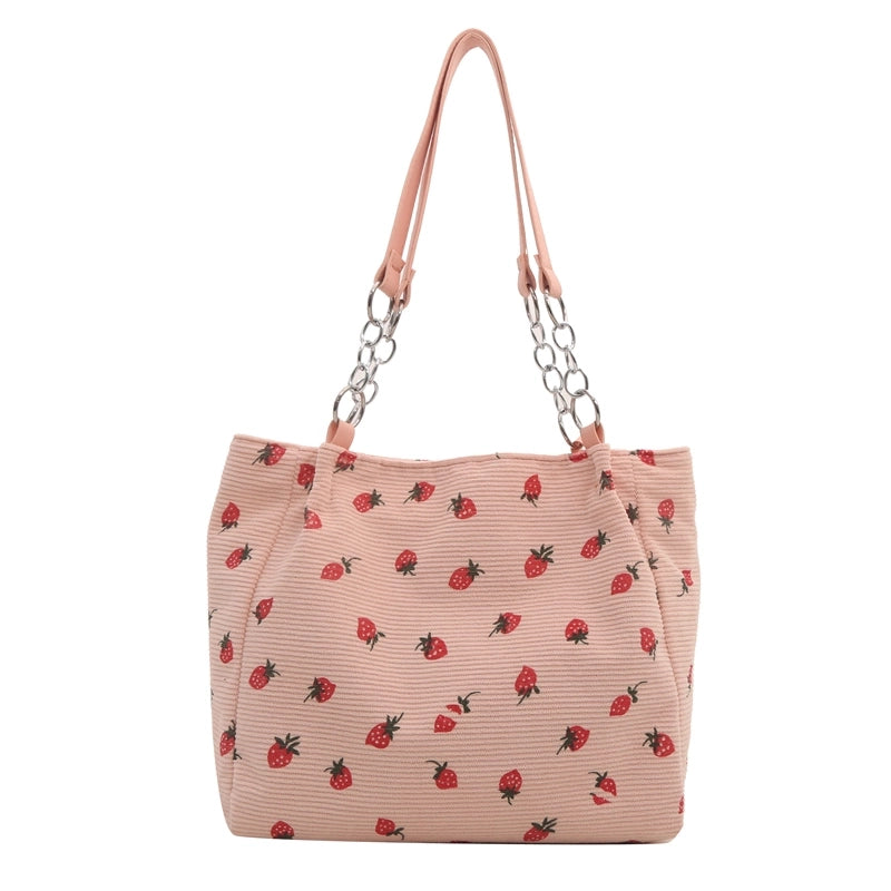 Women's Cute Basic Strawberry Canvas Shopping Bags