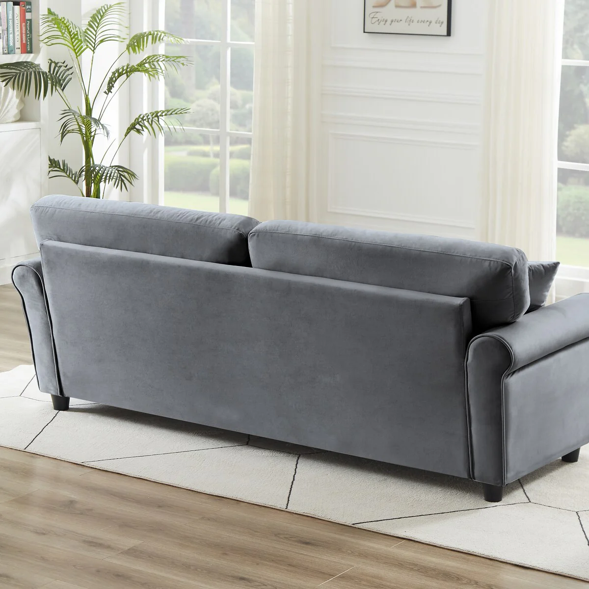 Classic Velvet Sofa Couch with Hardwood Frame, Upholstered Couch, Rounded Arms