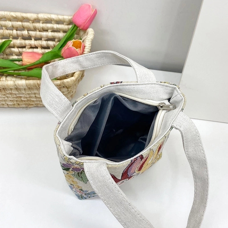 Women's Small Spring&Summer Canvas Printing Cute Open Handbag