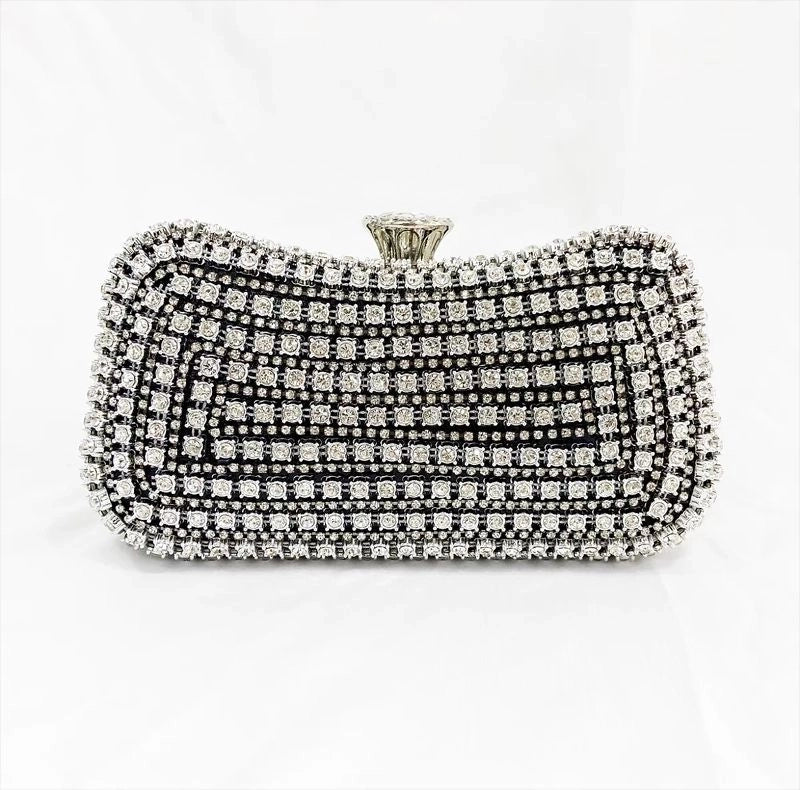 Black Gold Silver Polyester Solid Color Rhinestone Square Clutch Evening Bag