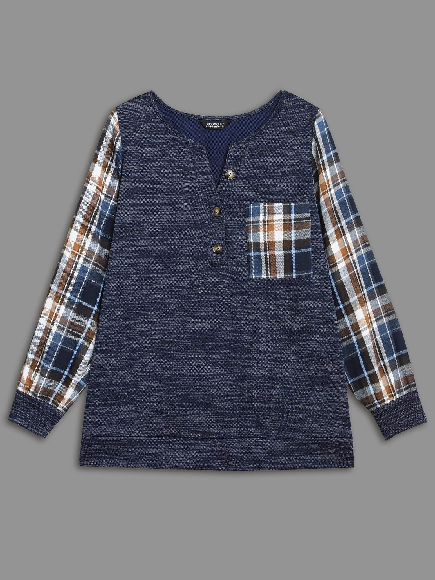 Plaid Sleeve Button Up Patchwork Sweatshirt