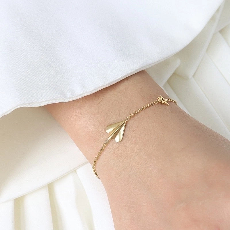 Fashion Star Airplane 304 Stainless Steel 18K Gold Plated Bracelets Necklace