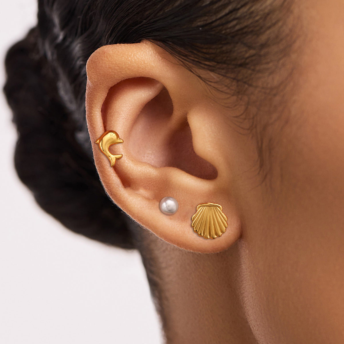 Stainless Steel Pearl Earrings Dolphin Shell Earrings Titanium Steel Earring