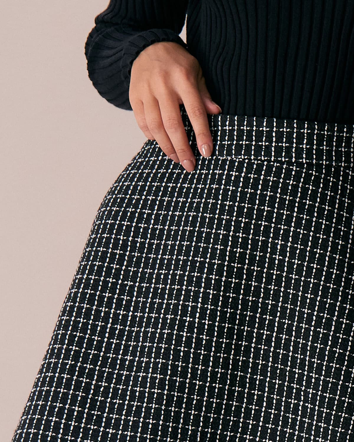 The Black High Waisted Plaid Tweed Mini Skirt