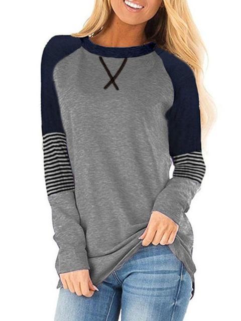 Striped Color Block Casual Tunic Tops