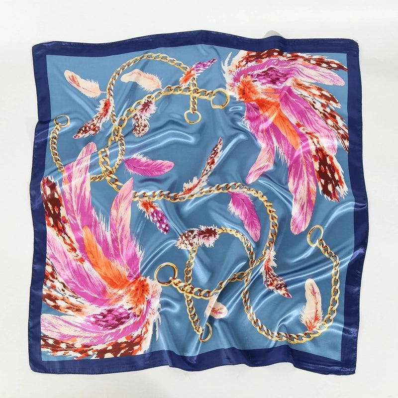 Women's Casual Minimalist Tree Feather Flower Satin Printing Silk Scarf