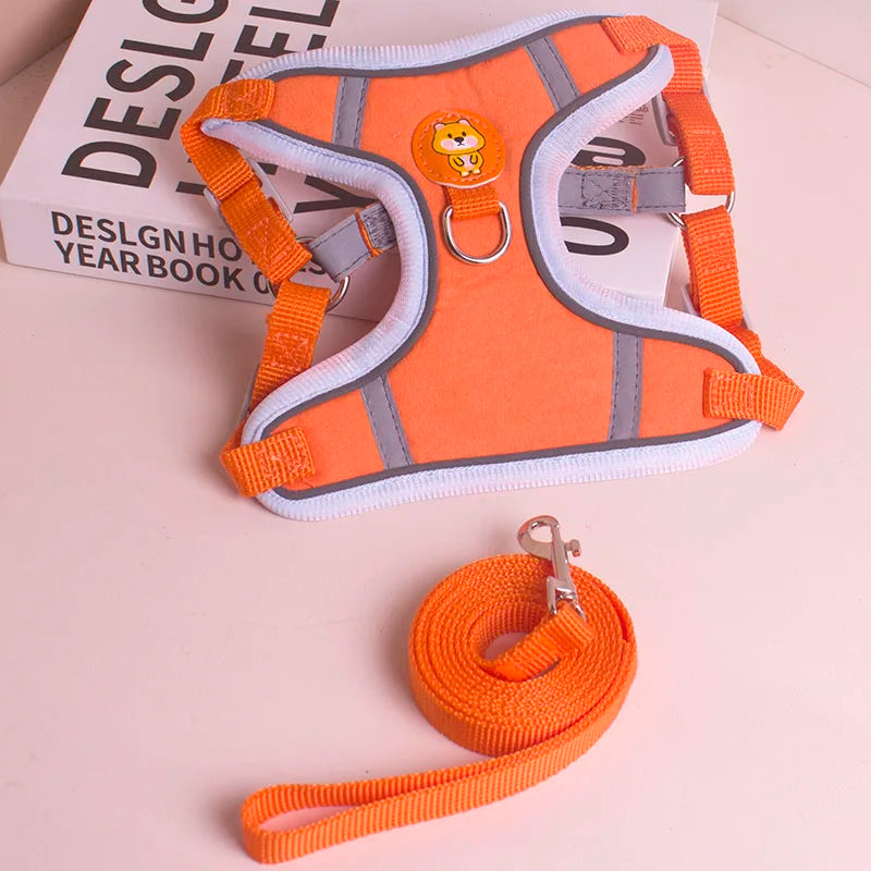 Pet Reflective Dog Harness Lead Walking Running Leashes Cat Chest Strap Vest Leash