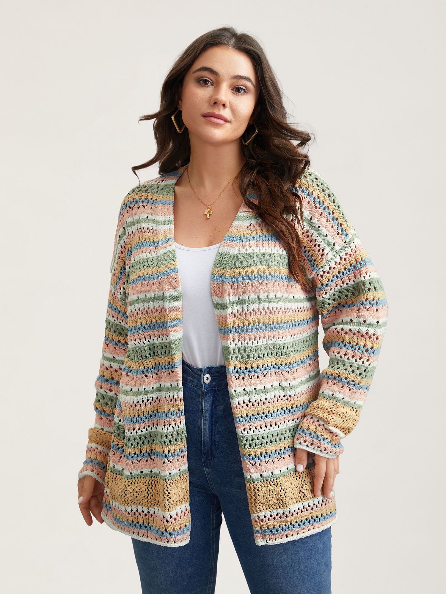 Striped Color Contrast Cut-Out Cardigan