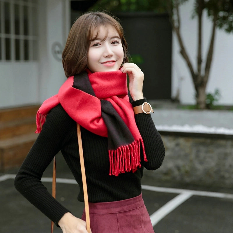 Autumn And Winter New Thickened Cashmere Double-Sided Scarf Women's Popular Versatile Color Matching Shawl Scarf
