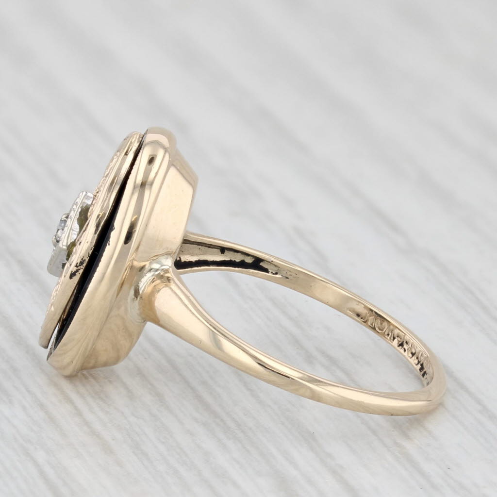 Vintage Onyx Signet Ring 10k Yellow Gold Diamond Accent