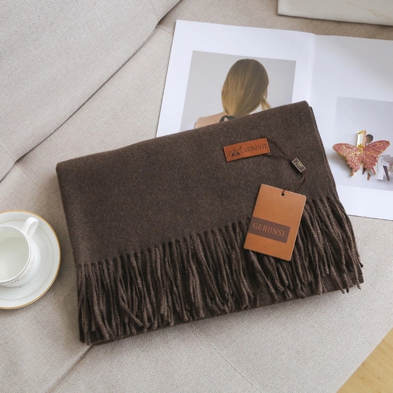 Unisex Retro Preppy Style Solid Color Imitation Cashmere Tassel Scarf