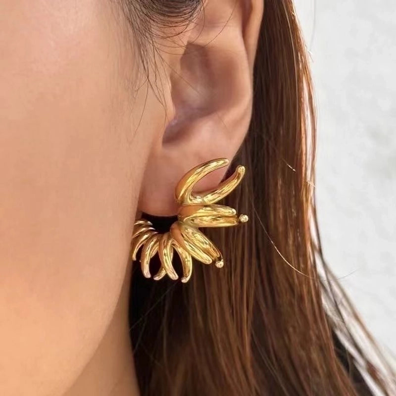 Commute C Shape Plating 304 Stainless Steel 18K Gold Plated Ear Studs