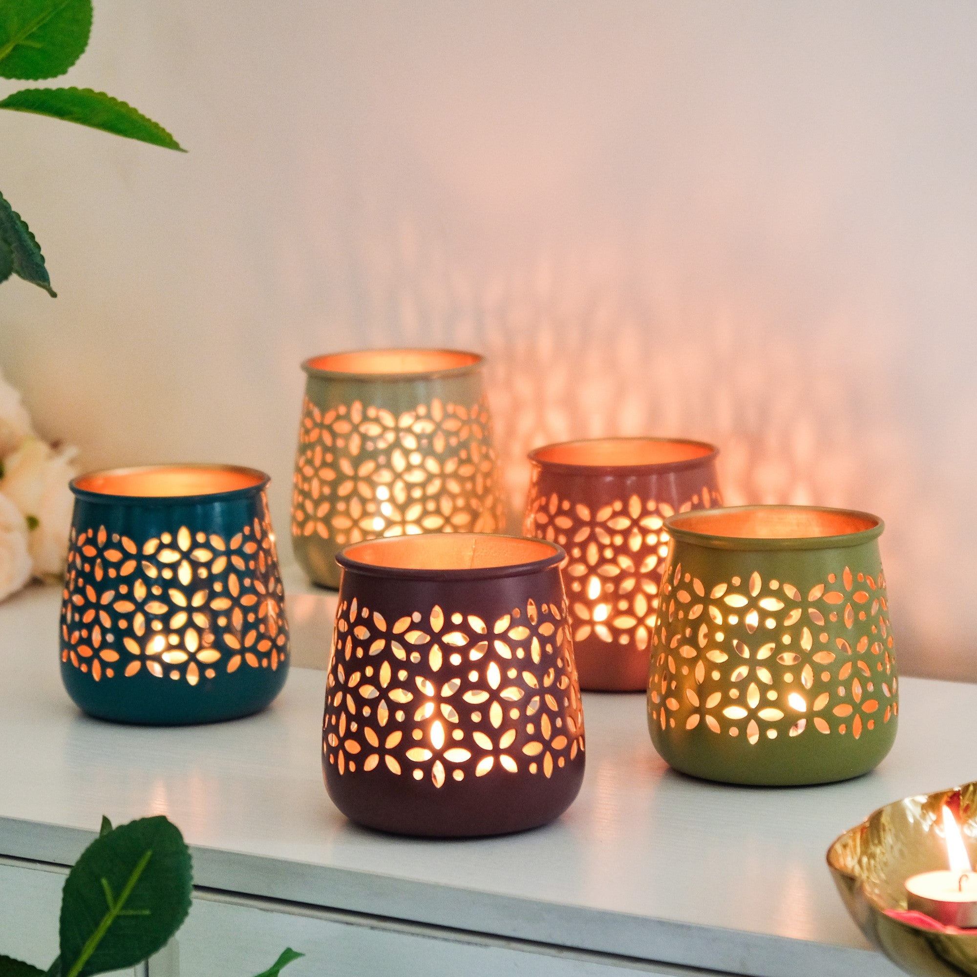 Festive Tealight Candle Holder Set Of 5