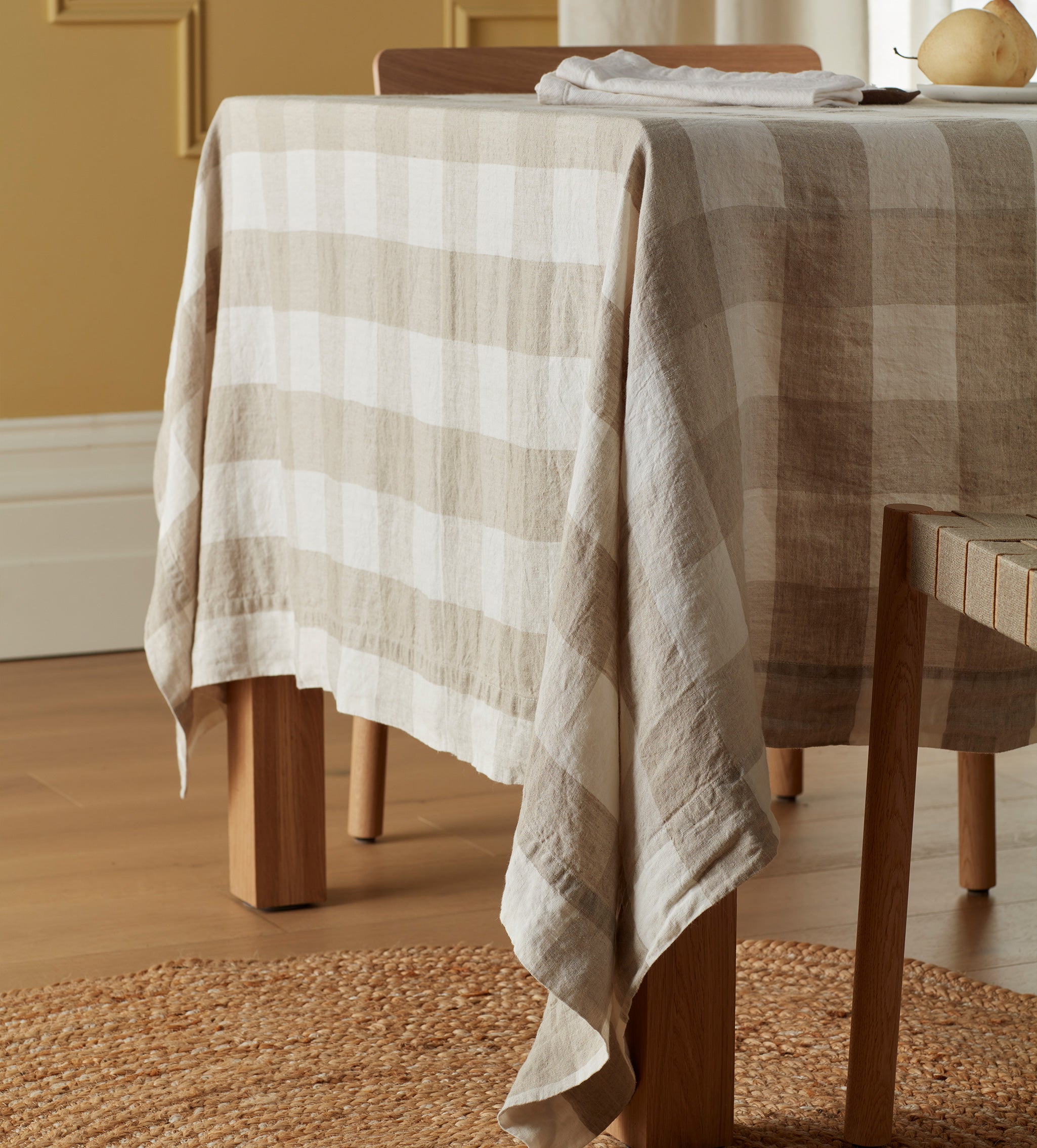 Natural Gracie Gingham 100% Linen Tablecloth