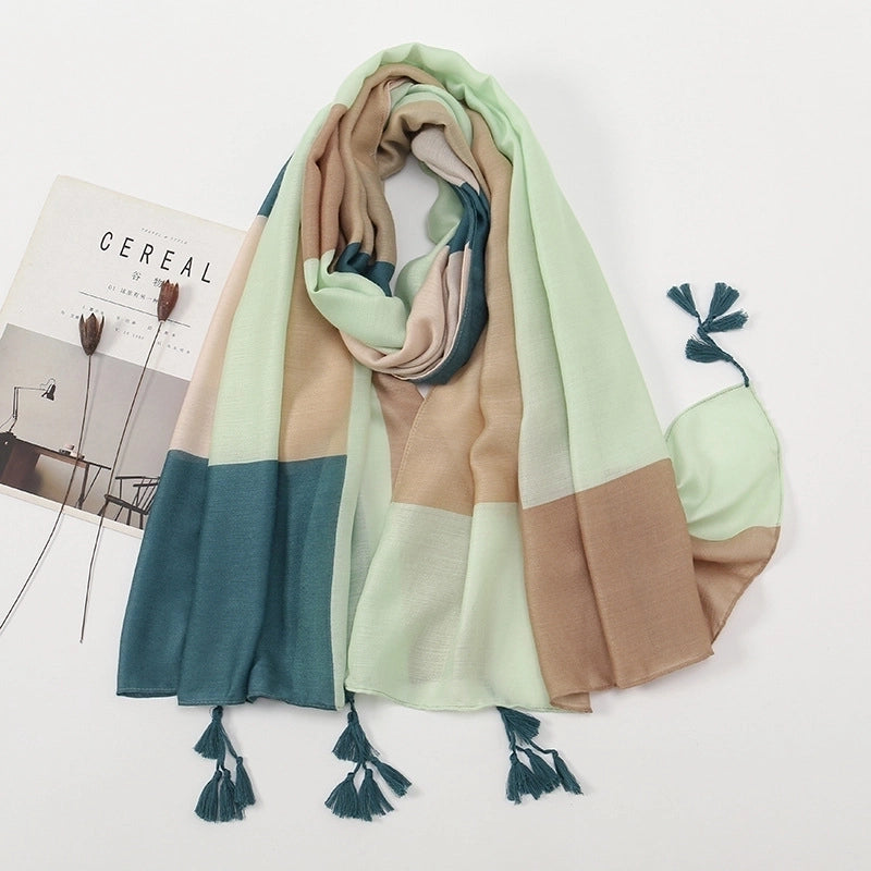 Women'S Sweet Flower Cotton And Linen Tassel Scarf