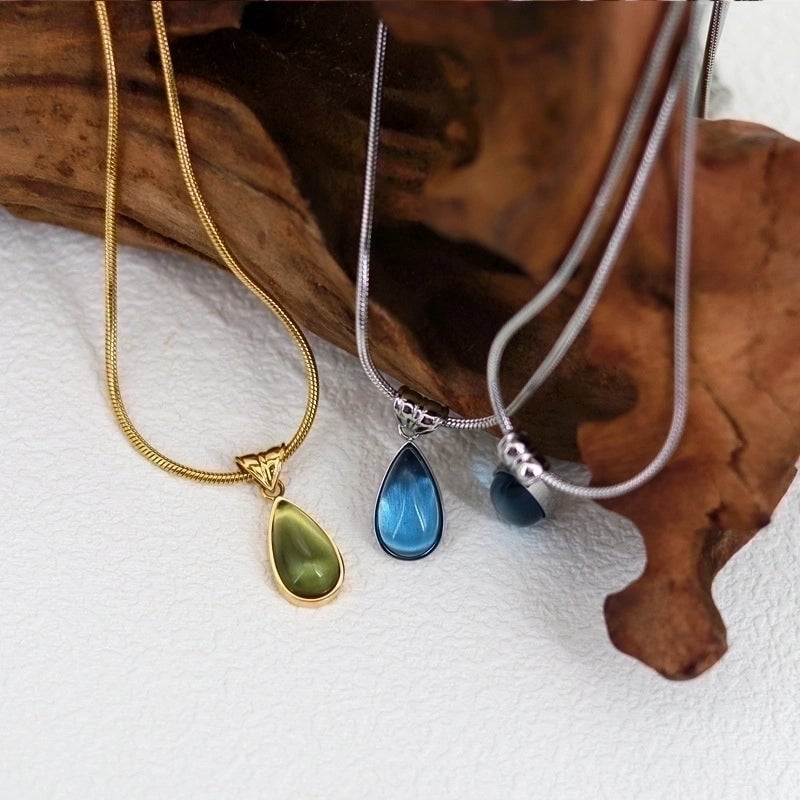 Elegant Minimalist Water Droplets 304 Stainless Steel Glass Plating Inlay Stainless Steel Necklaces