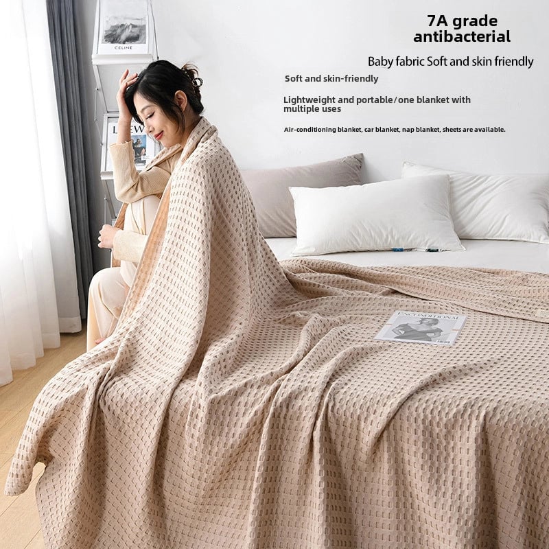 Adult Waffle Pure Cotton Towel Quilt Cotton Gauze Cover Blanket Lunch Break Towel Blanket Summer Cool Quilt Gauze Quilt Towel Quilt
