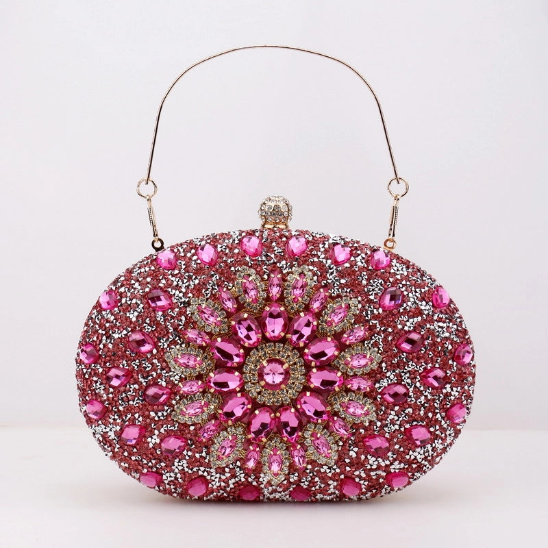 Champagne Rose Red Sky Blue Polyester Solid Color Oval Evening Bags