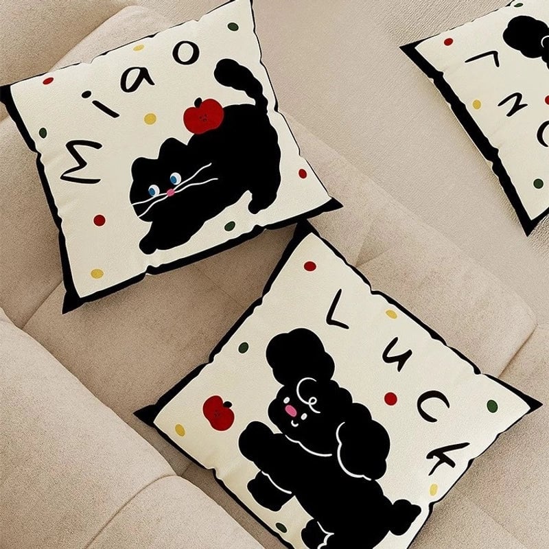 Cute Cat Polyester Short Velvet Pillow Cases Couch & Sofa Decor