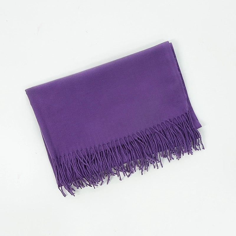 Cashmere Solid Color Scarf Women's Autumn And Winter 220g Explosions Barbed Hair Padded Travel Warm Tassel Shawl