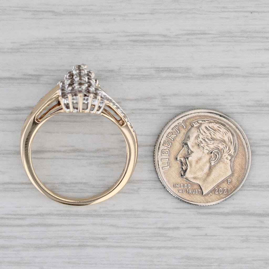 0.65ctw Diamond Cluster Bypass Ring 10k Yellow Gold Size 7