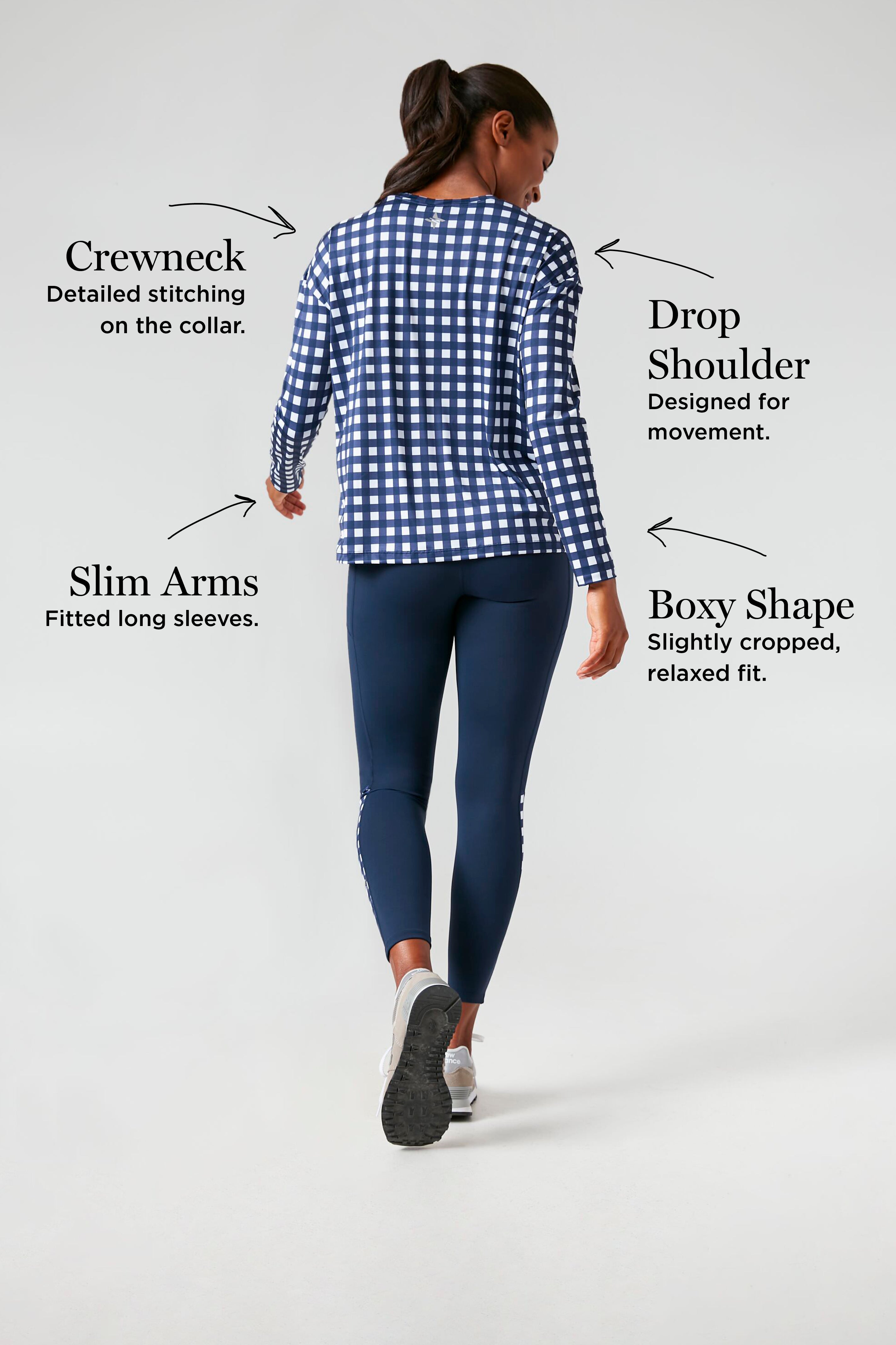 Navy Trellis Gingham Long Sleeve Ryan Boyfriend Tee