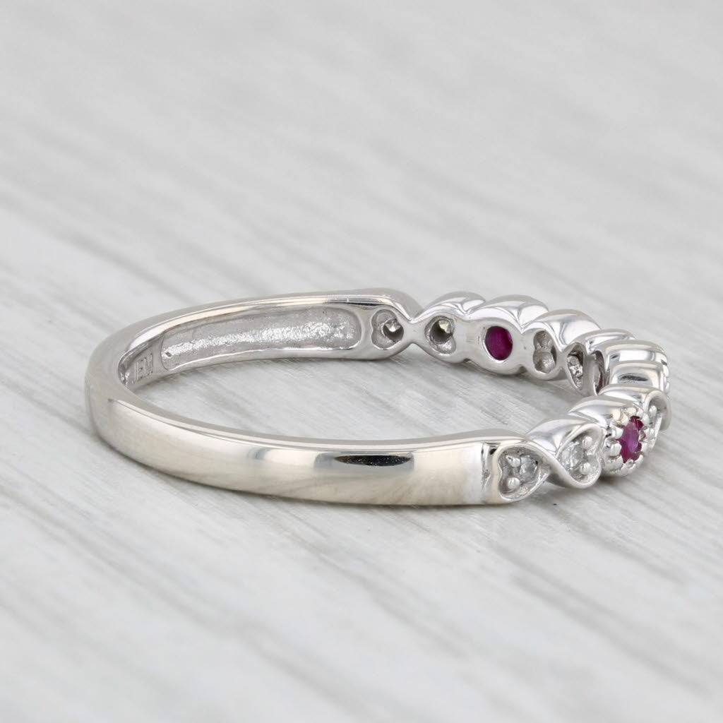 0.10ctw Ruby Diamond Stackable Hearts Ring 10k White Gold Size 7.25 Wedding Band