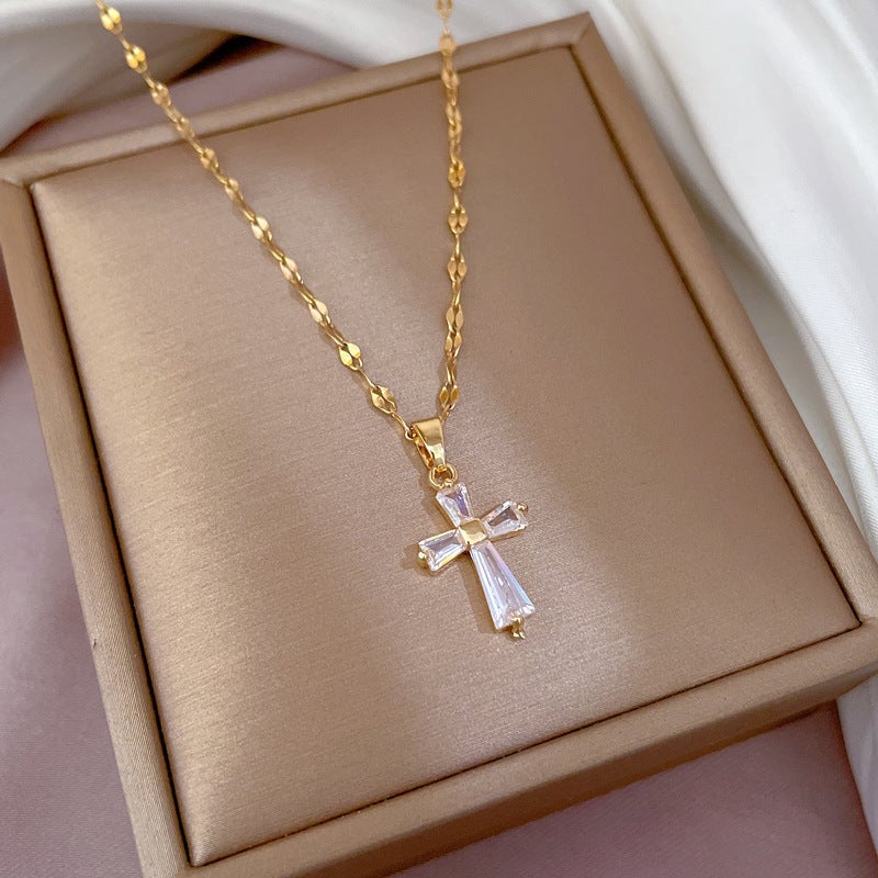 Minimalist Geometric Titanium Steel Diamond Inlay Necklaces