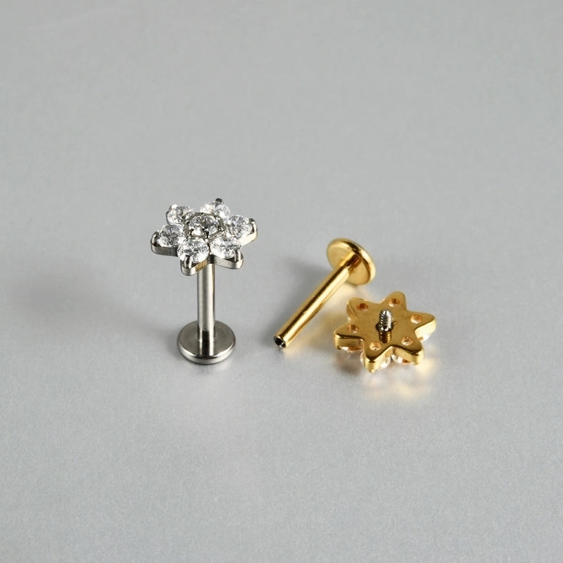 2 Pieces 3 Pieces Lip Rings Casual Elegant Vacation Triangle Flower G23 Titanium Zircon Zircon 18K Gold Plated Lip Rings Ear Cartilage Rings & Studs