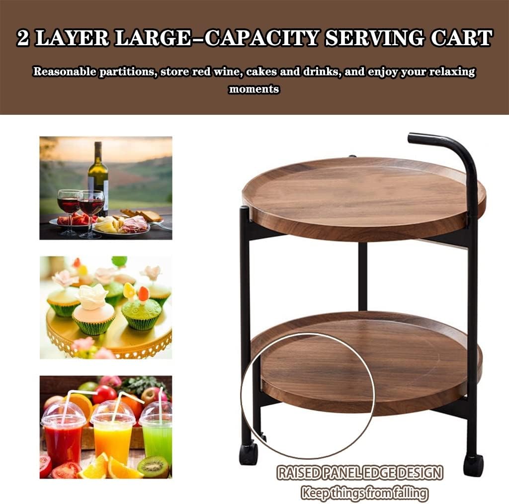 Wooden Round 2-Tier Serving Trolley