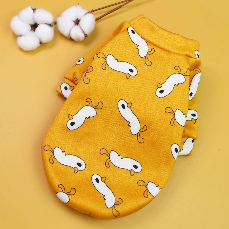 Cartoon Printed Fleece-lined Two-paw Sweatshirt For Dogs Cats Spring Autumn Winter Pullover Style Teddy Supplies Clothes