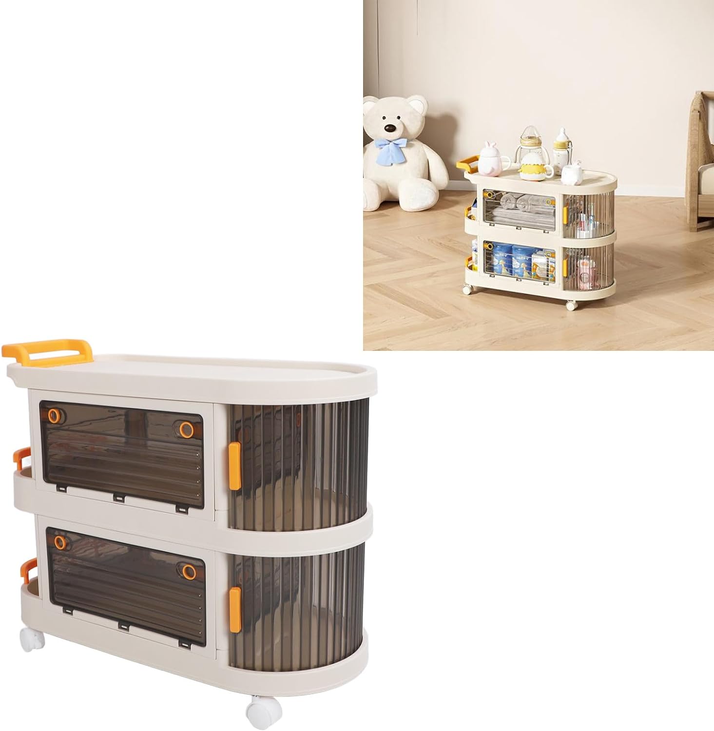 Rolling Utility Cart. Large Capacity Plastic Rolling Storage Cart With Transparent Panel. Handle And Lockable Caster Wheels