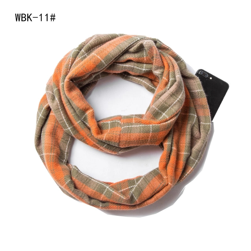 Hot Autumn And Winter New Scarf Men And Women Couple Thickened Pullover Plaid Zipper Pocket Scarf
