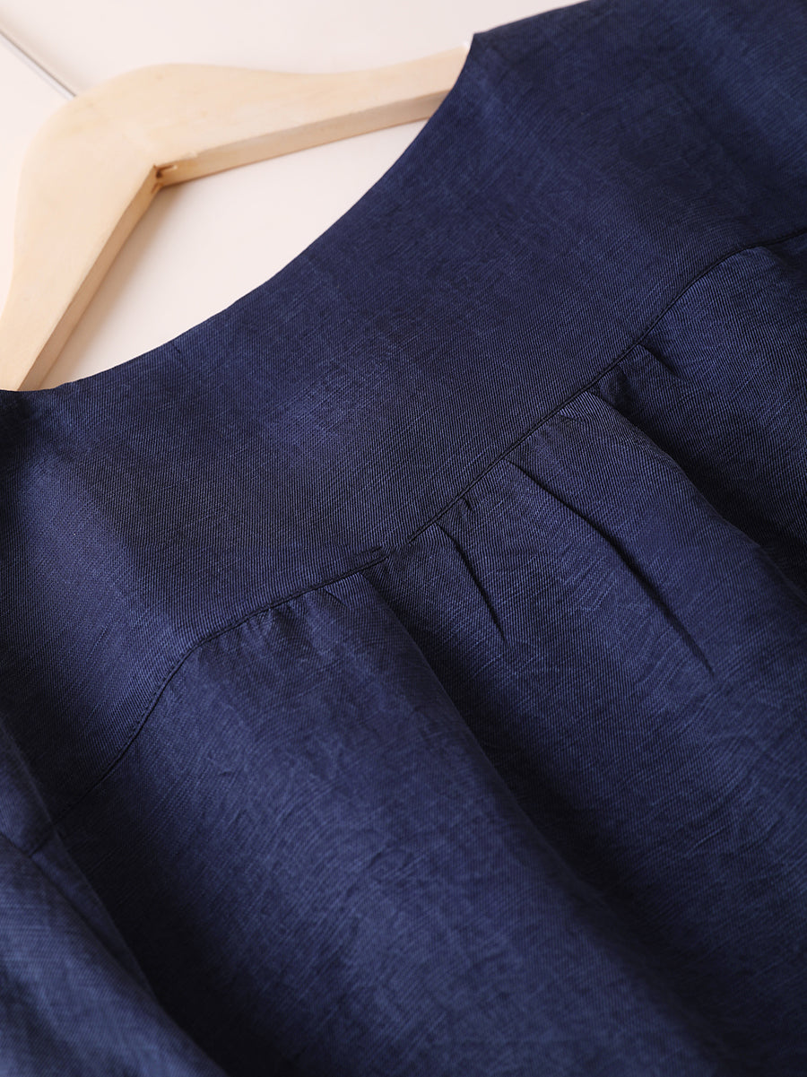 Women Summer Casual Pure Color Linen O-Neck Shirt