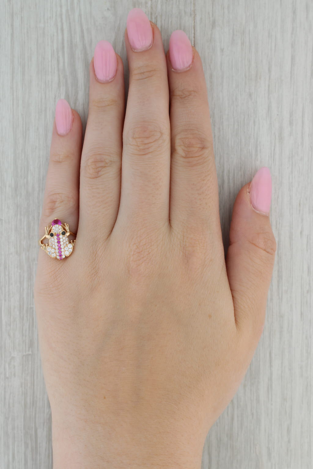 Frog Ring 1.11ctw Lab Created Ruby Cubic Zirconia 14k Yellow Gold Size 5.75