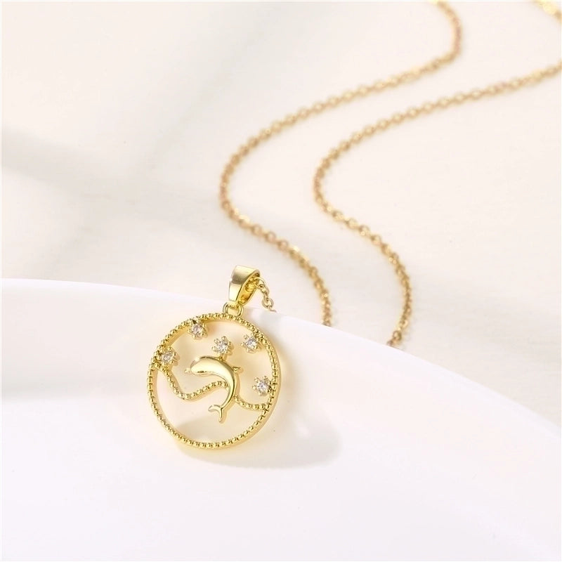 Stainless Steel Titanium Steel 18K Gold Plated INS Style Plating Inlay Sun Heart Shape Whale Zircon Pendant Necklace