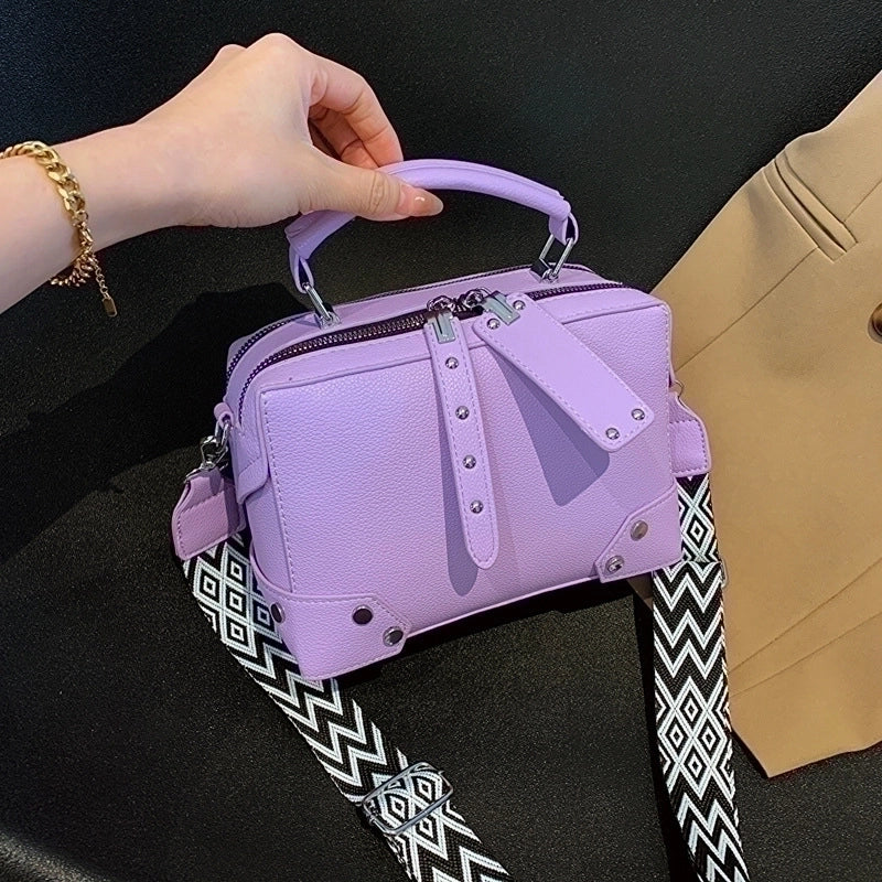 Women's Small Pu Leather Waves Solid Color Streetwear Square Zipper Square Bag