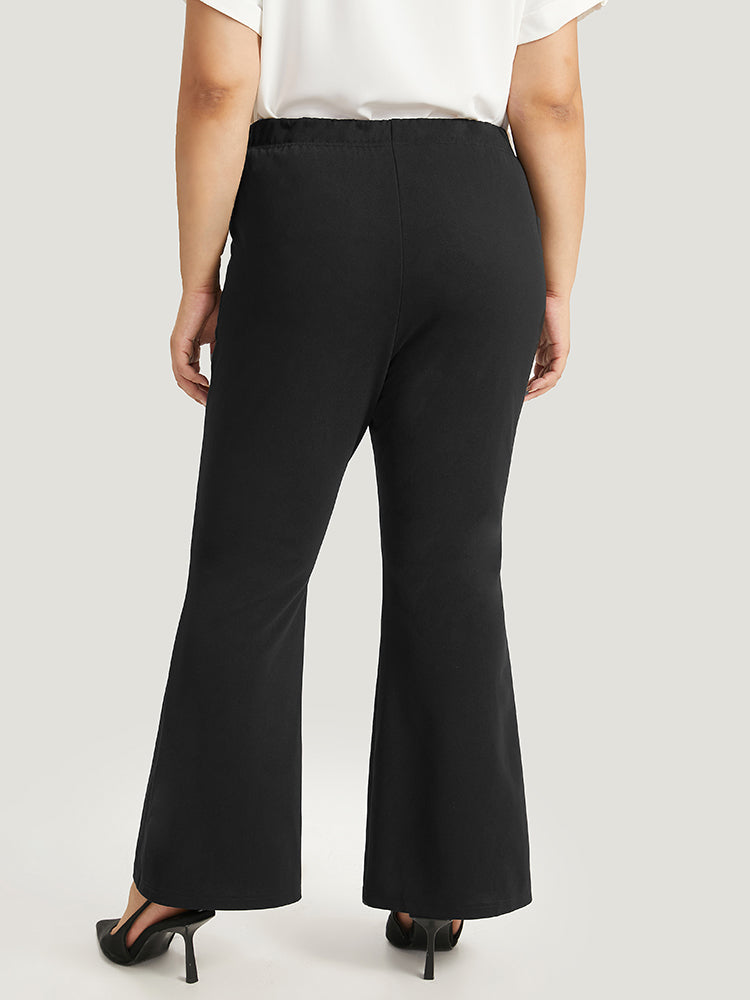 Solid Pocket Flare Leg Elastic Waist Pants