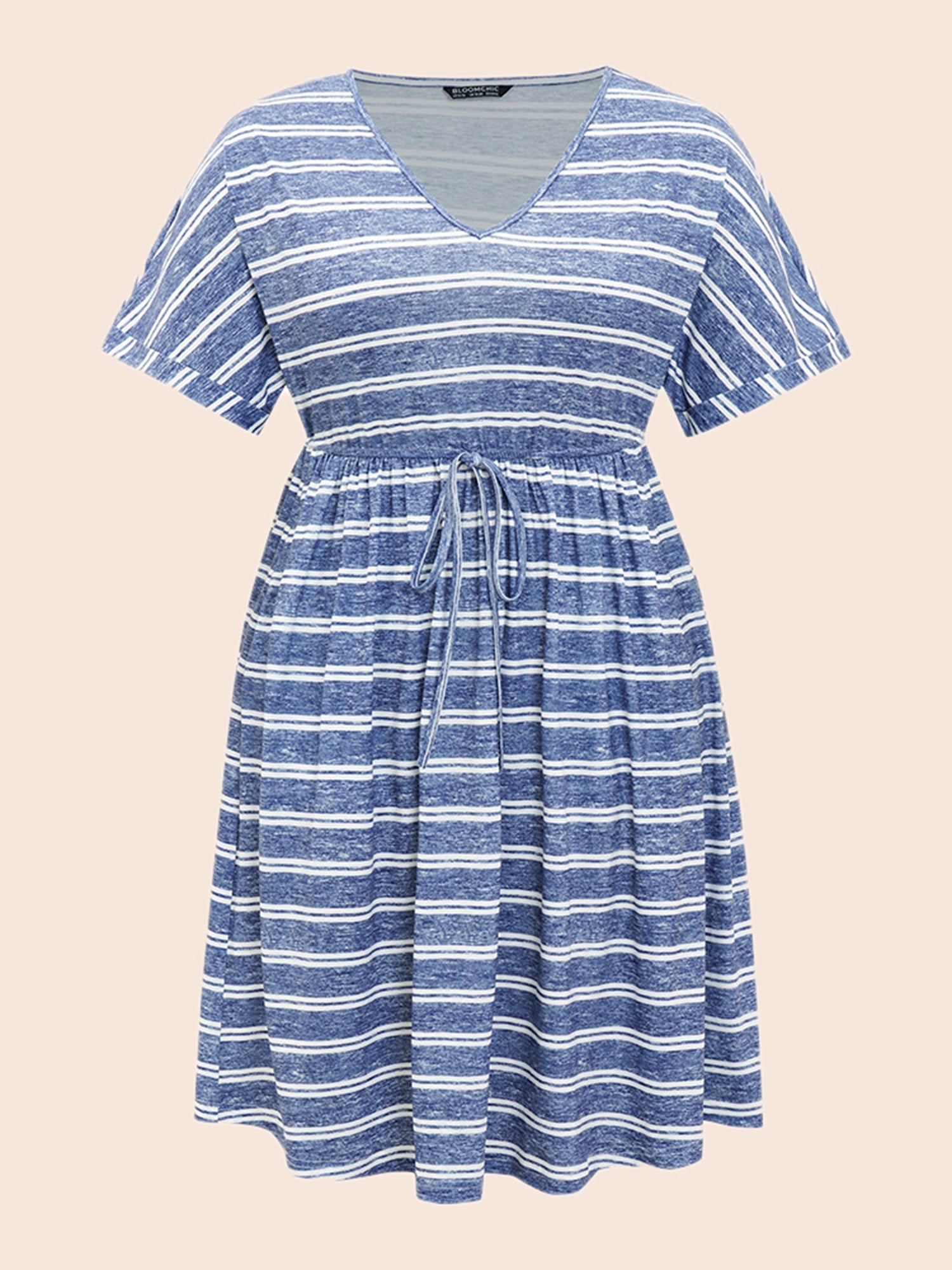 Striped Ties Pocket Roll sleeve Dress