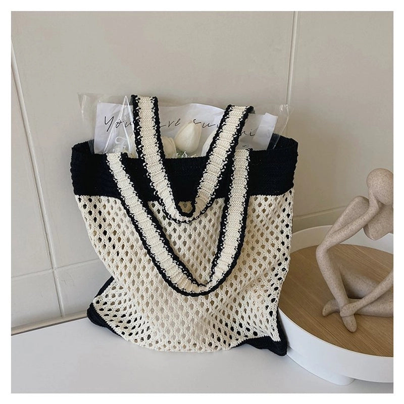 Women's Classic Style Color Block Knit Shopping Bags