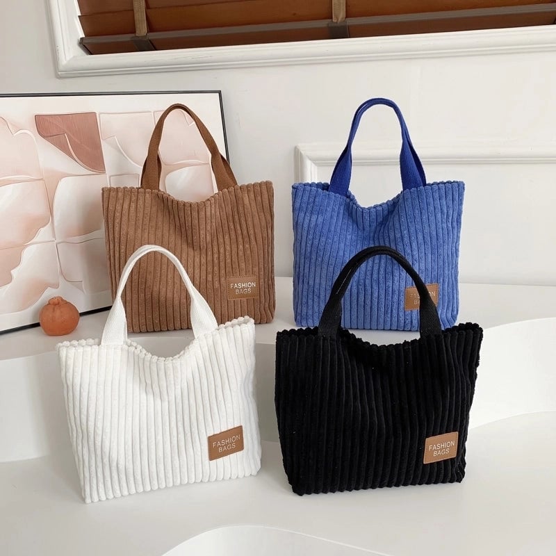Women's Corduroy Stripe Solid Color Classic Style Magnetic Buckle Underarm Bag