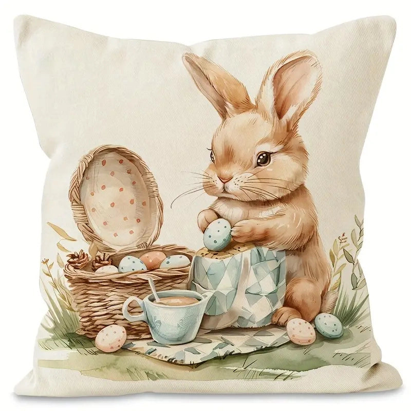 Easter Minimalist Classic Style Rabbit Linen Pillow Cases Couch & Sofa Decor