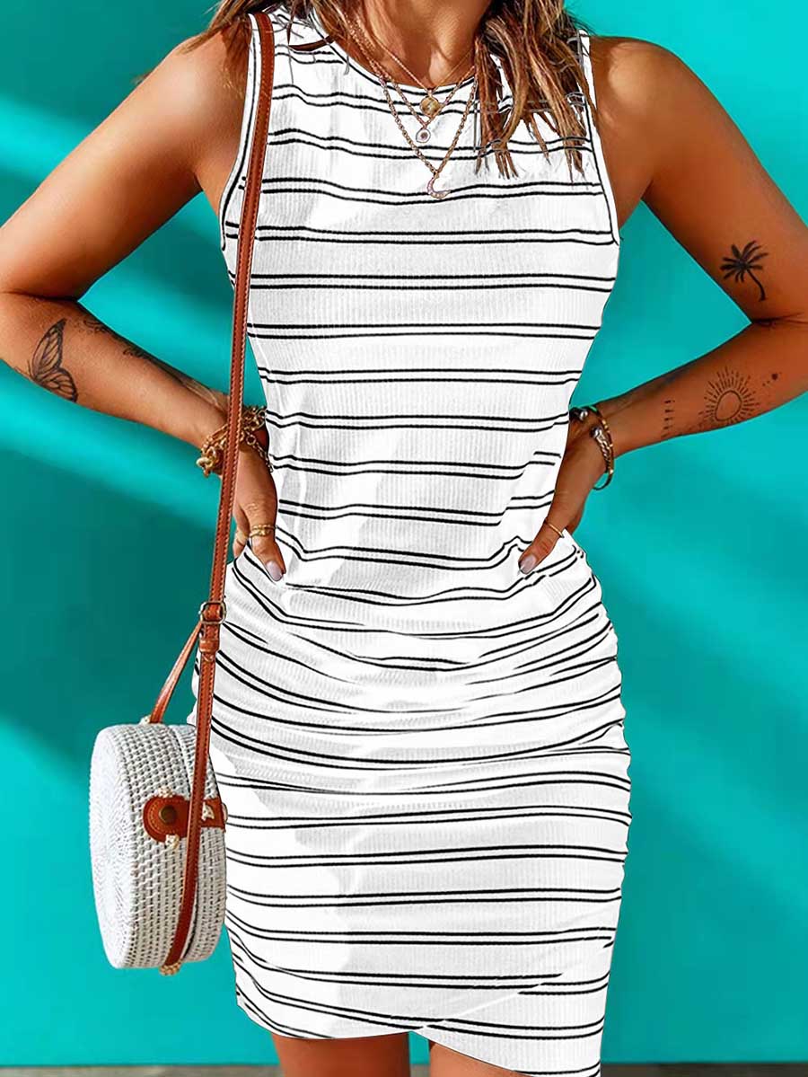 Striped Round Neck Dress(8 Colors)