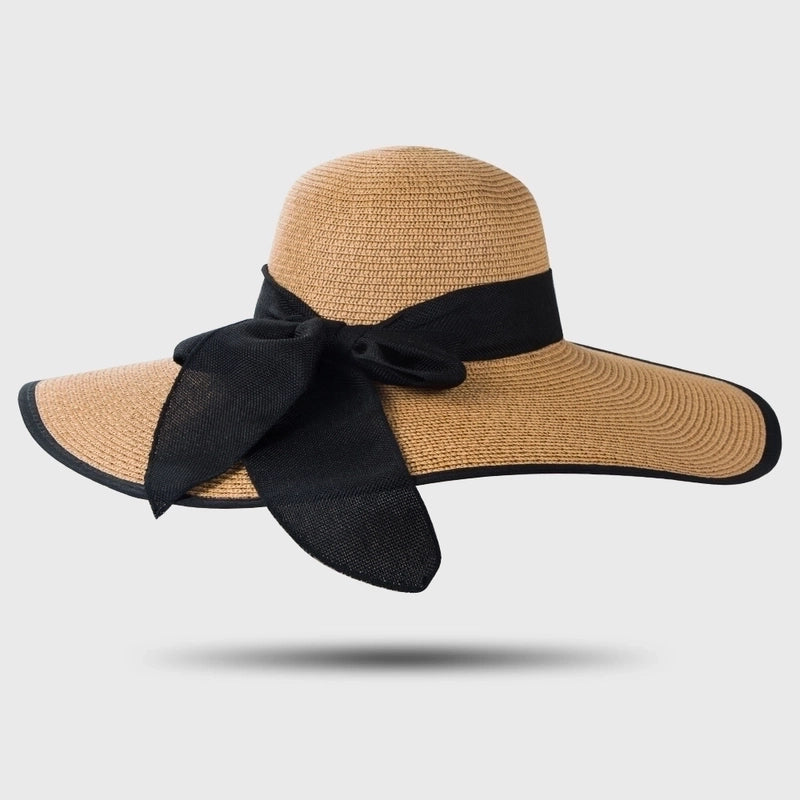 Large-edge Bow-knot Edging Straw Sunscreen Hat