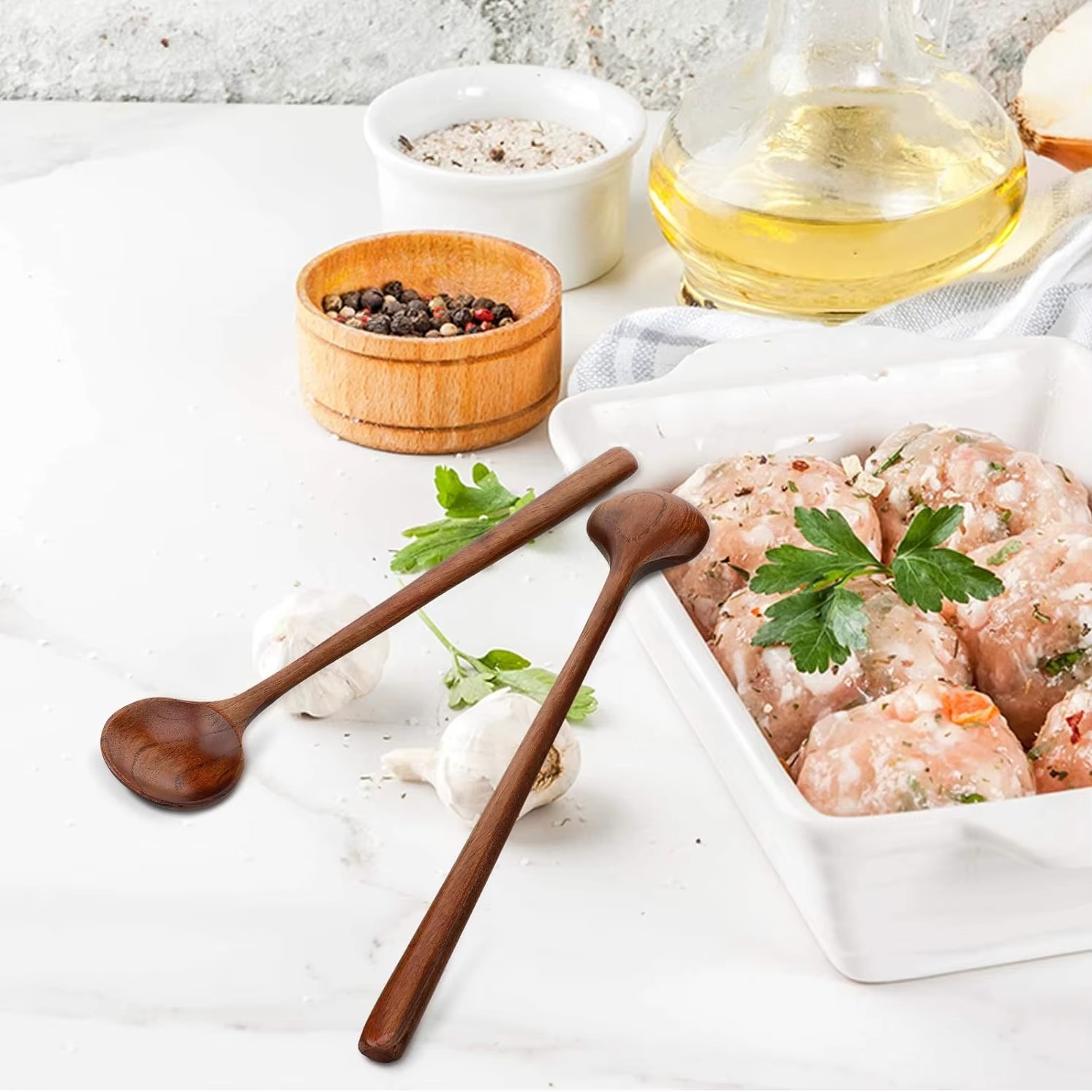 Wooden long handle soup spoon for cooking and mixing heat resistant kitchen tool utensil, long spoon for stirring