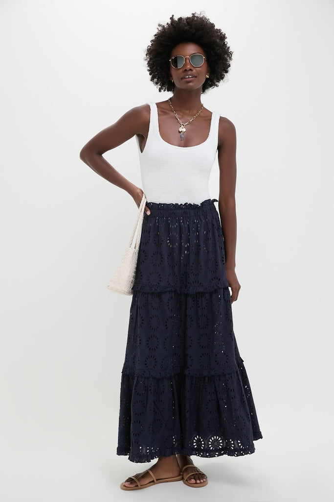 Navy Eyelet Prado Skirt